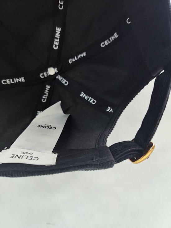 ? Celine Black Corduroy Baseball Cap White Frayed C Logo Rhinestone main image 6